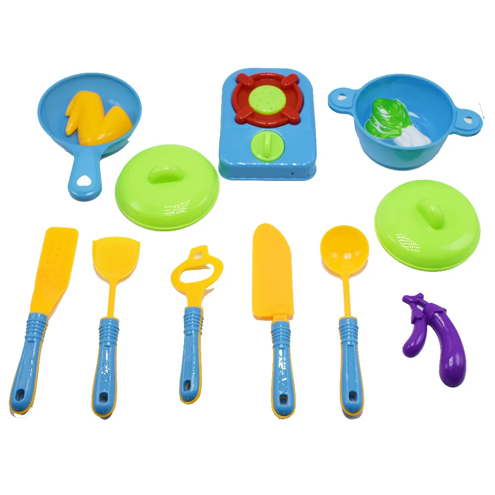 1 Set Children's Plastic 11-piece Kitchen Set Pots And Spoons Spatulas Play House Toys Simulation Kitchen Supplies Set Toys