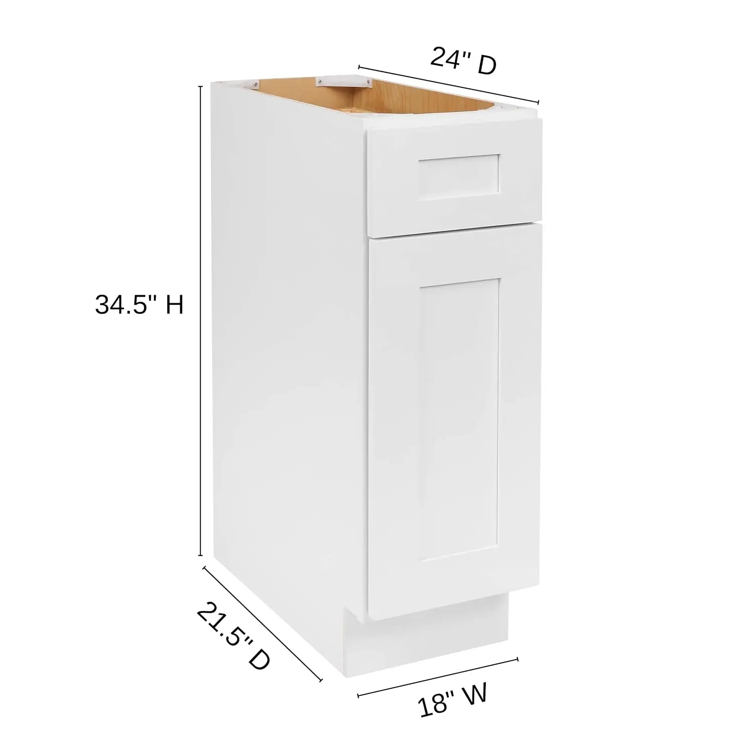 18-Inch Kitchen Base Cabinet with Drawer White Ready to Assemble 18