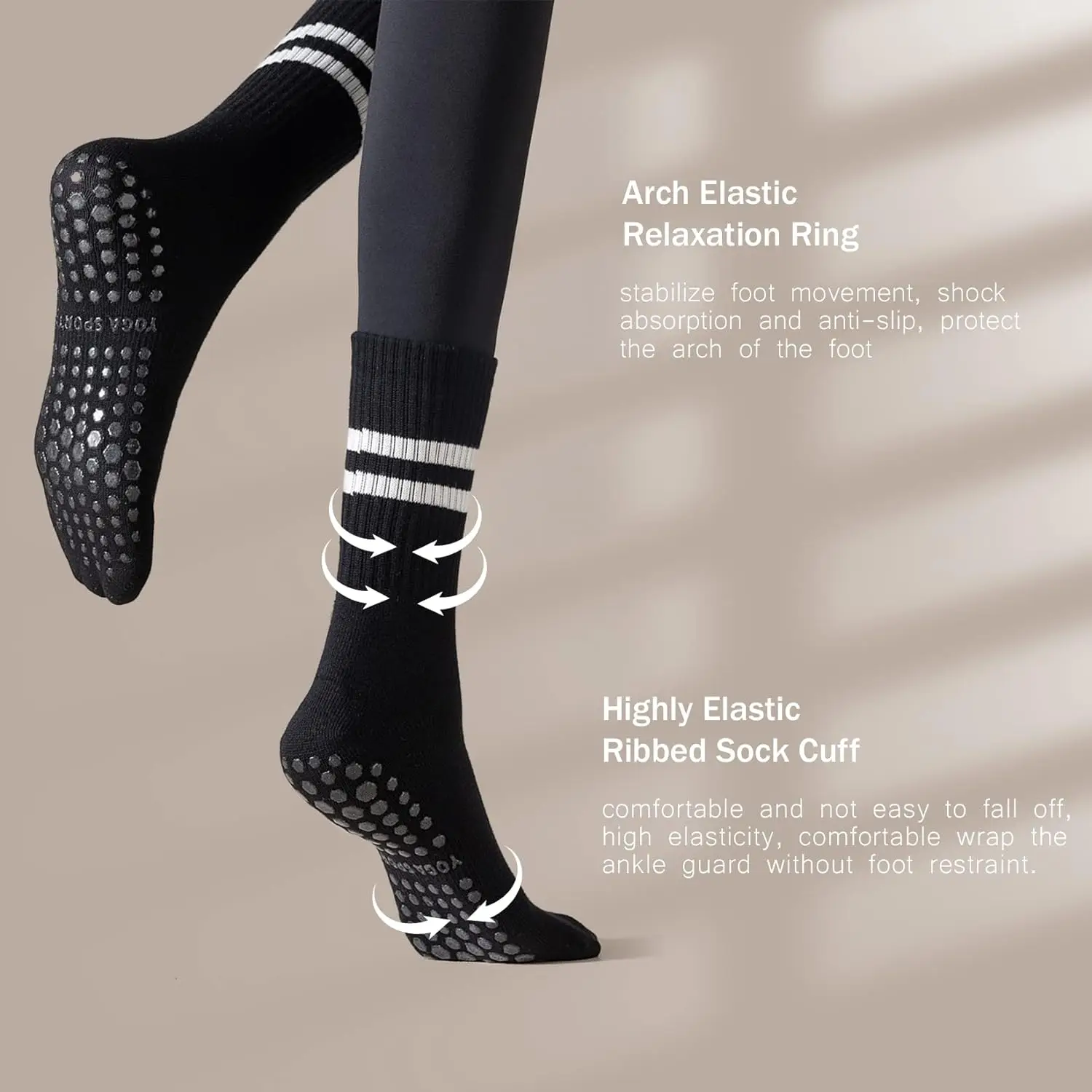 3 Pairs Women Non-slip Yoga Socks Mid-tube Breathable Pilates Sports Sock Ladies Cotton Fitness Dance Ballet Indoor Floor Socks