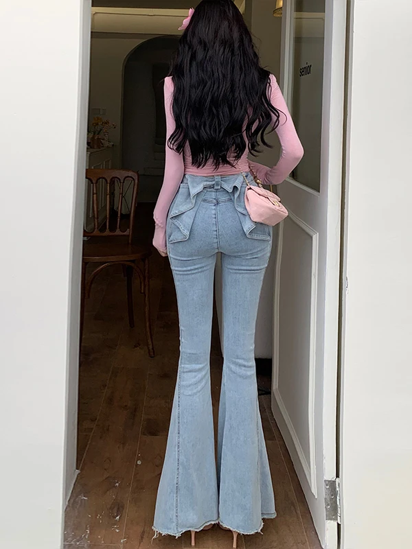 

3D High Waist Bell Bot Jeans Women's Summer 2025 Slimming Effect LiLi Faion XiFei Stereo Ba Waist Denim Jeans