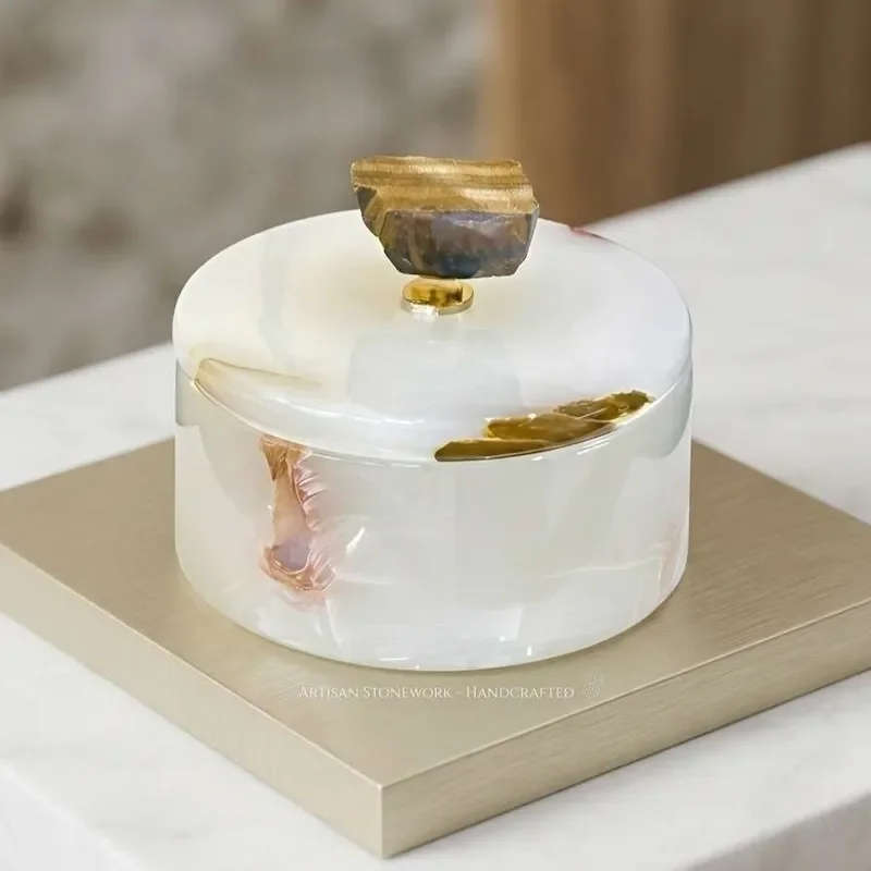 for Light Luxury Natural Jade Storage Jar Decorative Ornament French Home Desktop Bedroom Dresser Jewelry Box