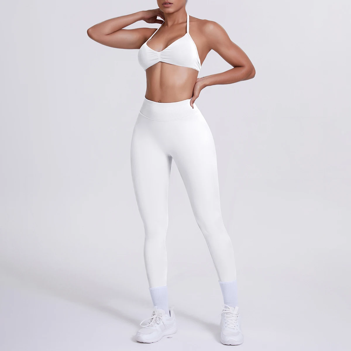 Frauen 2 stücke Patchwork Sport Yoga Anzug Training Ärmellose Sport Gym Tops Bauch-steuer Abnehmen Booty Leggings Yoga Anzug Sport – Detail 14
