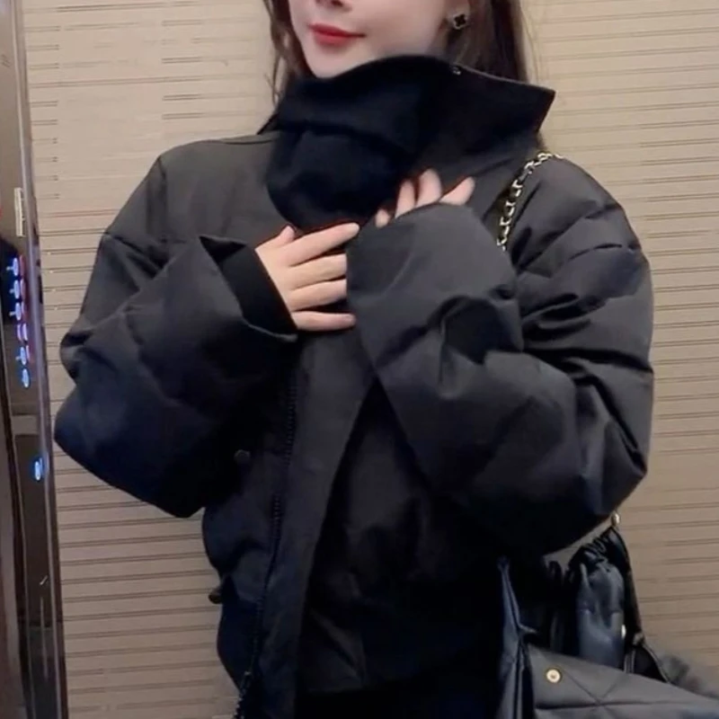 Korean Fashion Hot Pink Quilted Cropped Puffer Parka Women Oversized Thick Warm Winter Loose Fit Casual Streetwear Coat 2026 New