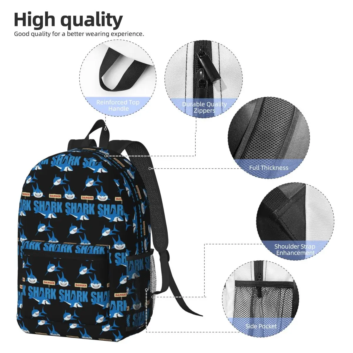 Funny Shark Danger - Crazy Sark Lady Backpack Student BookBag Kids School Bag Computer Shoulder Bags for Men Women