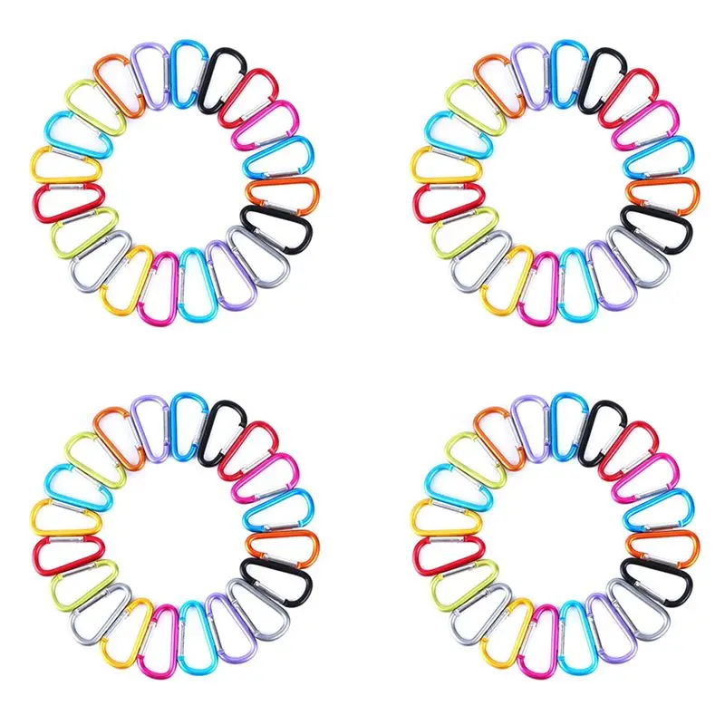 80Pcs D-Ring Locking Carabiner Keychain Spring Clip Lock Carabiner Hook Outdoor Camping Equipmengt-AT64