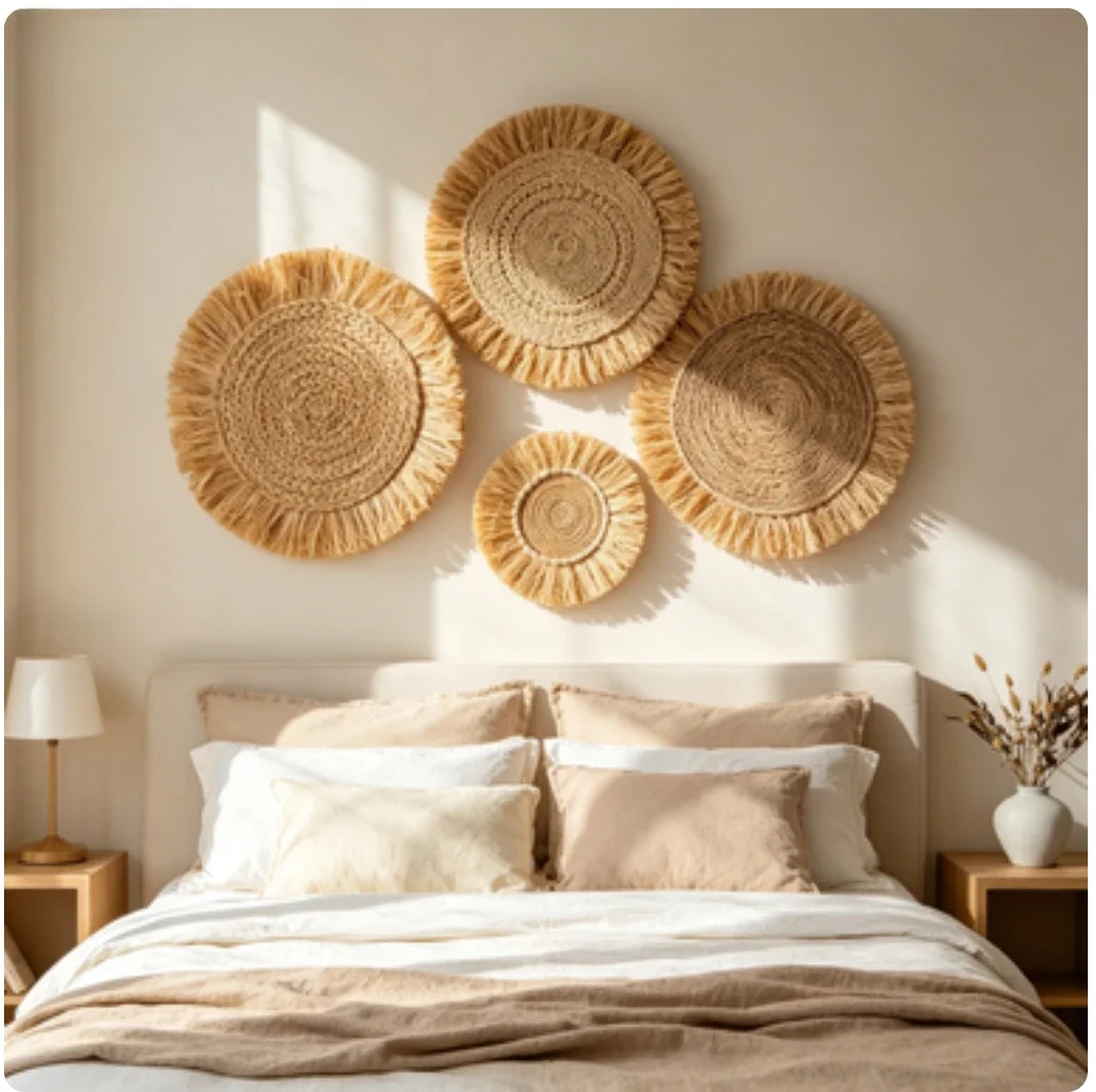 Handmade Natural Raffia Wall Decorations, Bohemian Woven Wall Decorations, Grass Woven Wall Decorations, Macrame Tapestries