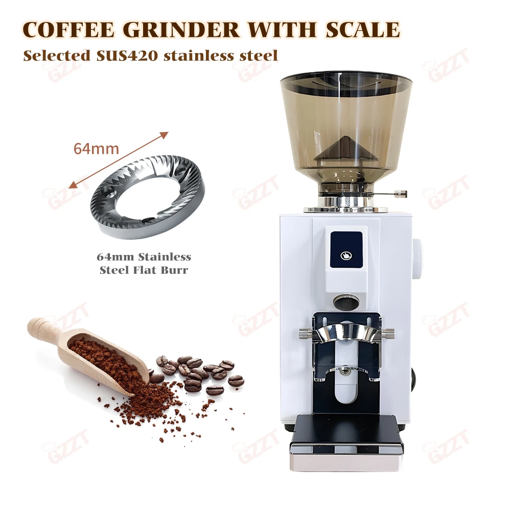 GZZT CG-64C Coffee Bean Grinder with Bluetooth Scale 64mm Stainless Steel Burr Weighing Gram Quantitative Grinding Machine