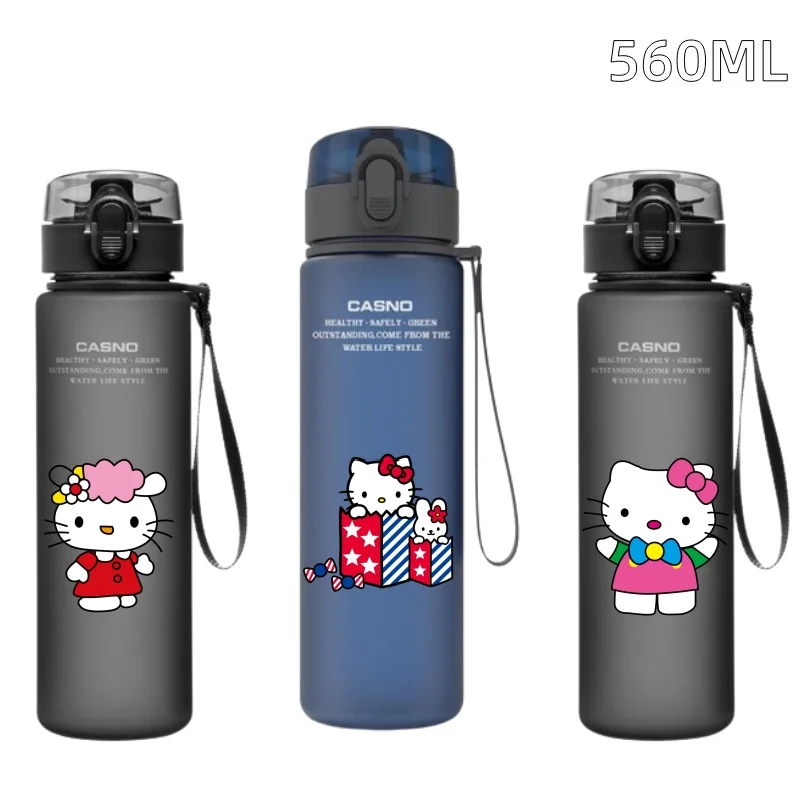 New Anime 560ML Sanrio Hello Kitty Water Bottle Portable Childrens Plastic Outdoor Sports Large Capacity Water Bottle Best Gift