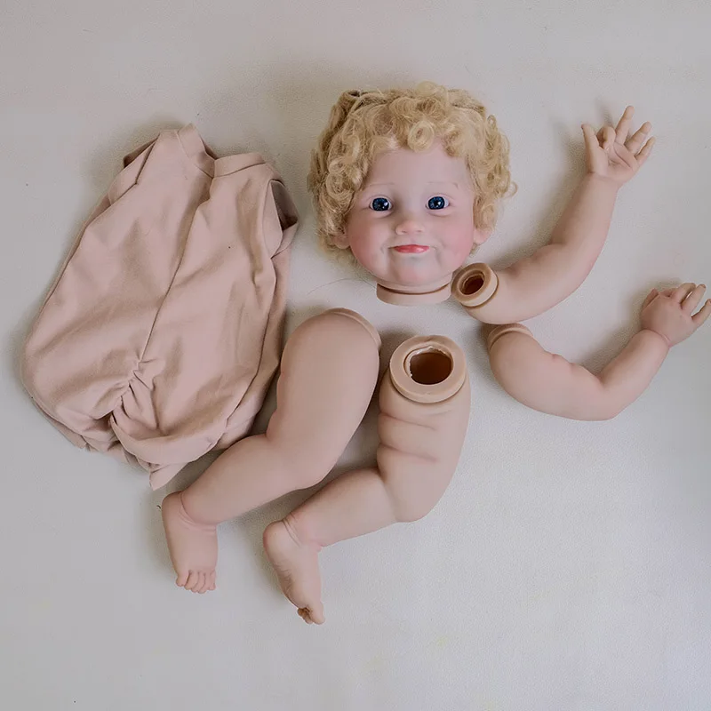 Kit de boneca reborn pintada inacabada de 24 polegadas, imagem real milicent com cabelo encaracolado loiro, toque macio, inclui corpo de pano