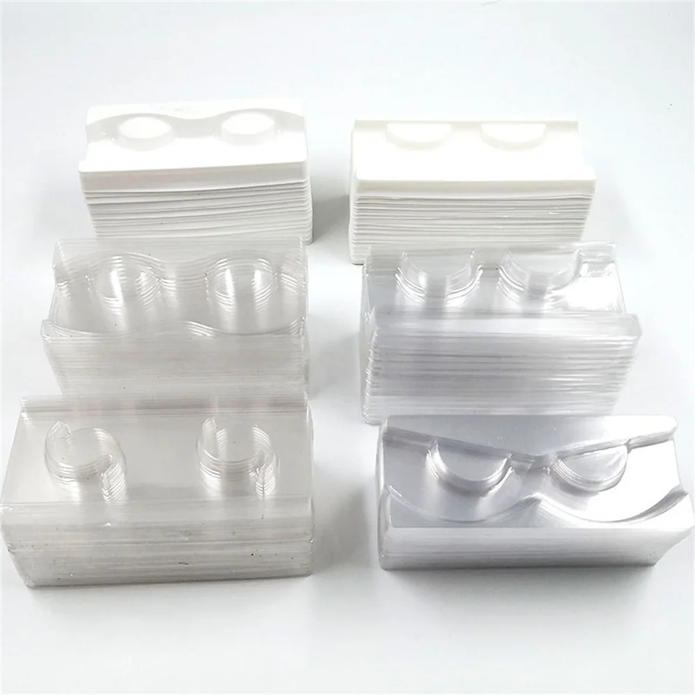 50 Pieces Of White Transparent Eyelash Plastic Empty Tray Compact Rectangular 25mm Mink Eyelash Holder Cosmetic Storage Box