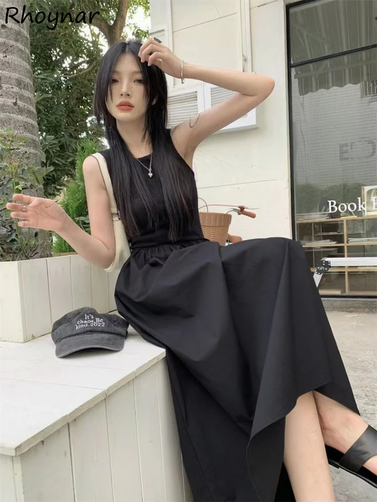 

Long Dresses Women Folds Chic Sexy Female Sundress Temper Classy Streetwear Fashion Sleeveless Ulzzang Summer Vestidos Simple