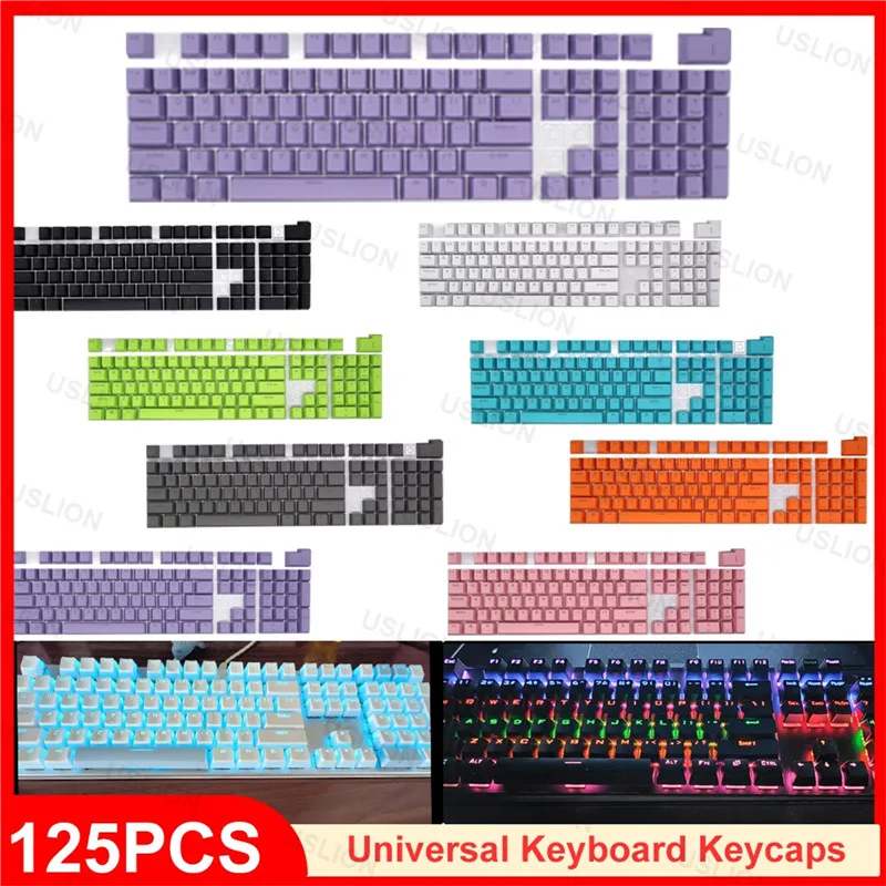 125 Pcs DIY Mechanical Keyboard Keycaps Set OEM Backlit Single Color ABS Pink White Key Cap for 61/87/104/108 Key Cherry MX Keyc