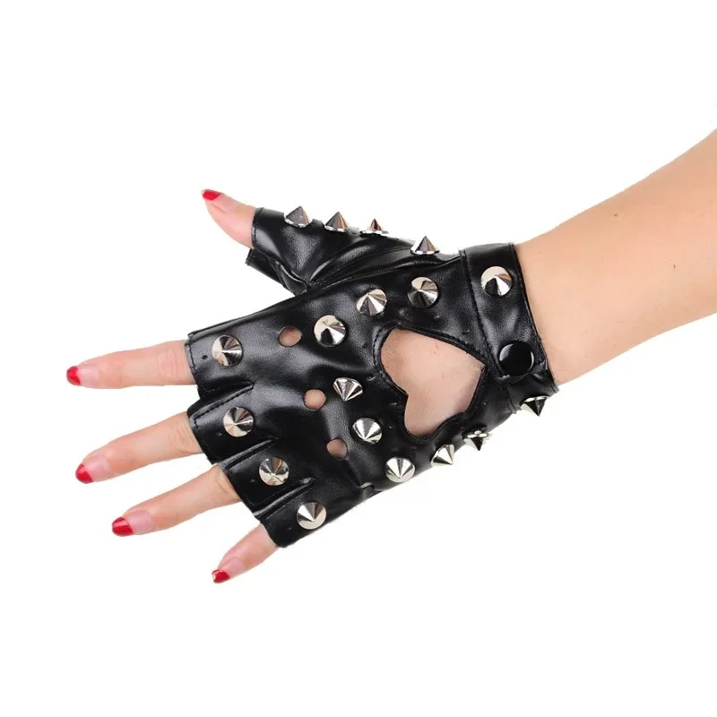 فاسق DS قفازات جلدية معدنية الإناث نصف اصبع التوابل الفتيات وظيفة JK Baring أصابع لو شخصية كول تلميح برشام بولي PU