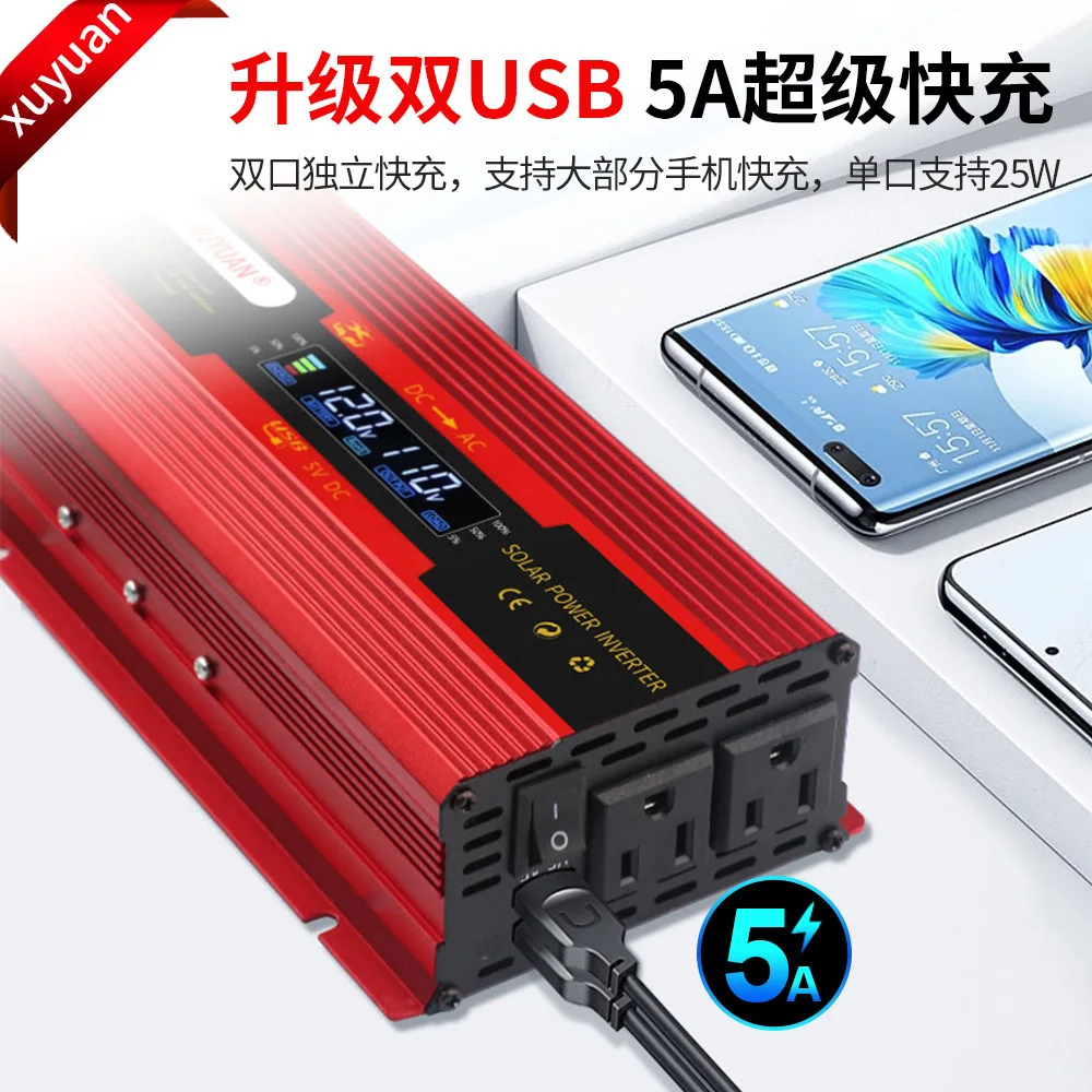 Car inverter 12v24v to 110v solar household power converter 6000w digital display US standard