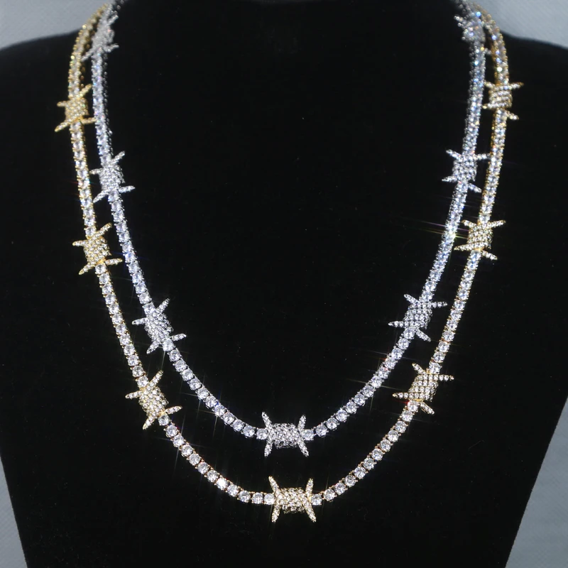3MM CZ Tennis Chain With Barbed Wire Charm Iced Out Bling Men Boy Necklace 2026 New Cool Hip Hop Men Boy Jewelry