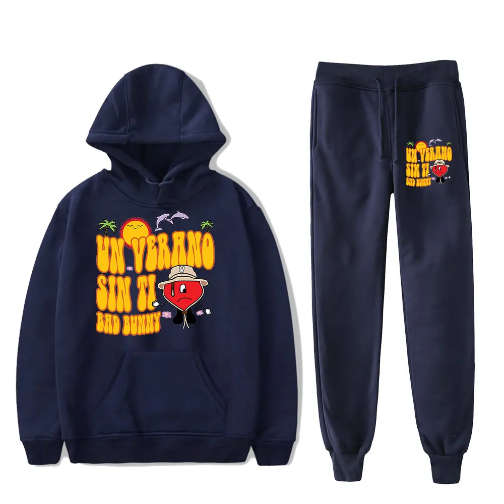 Cartoon Funny Bad Bunny Un Verano Sin Ti logo Rapper Print Sweatshirt Sweatpants Suit Hoodies+Trousers Suit 2 Piece Set Clothes - Image 4