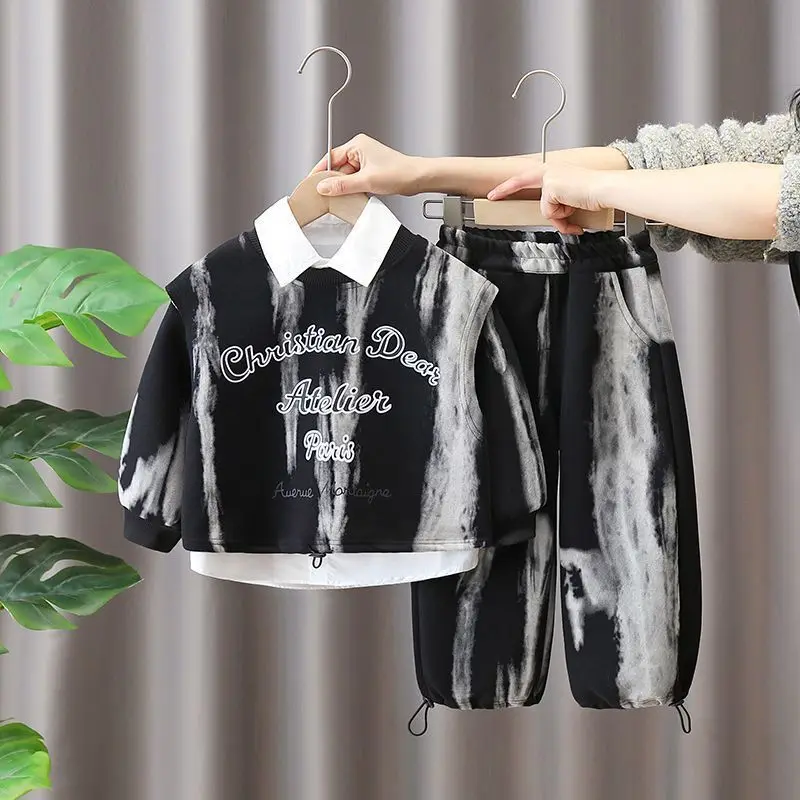 

Children Kawaii Long Sleeve Hoodie Pants Set Spring Autumn 2025 New Baby Handsome Boys Wear Shirt Pants Two Sets Gifts