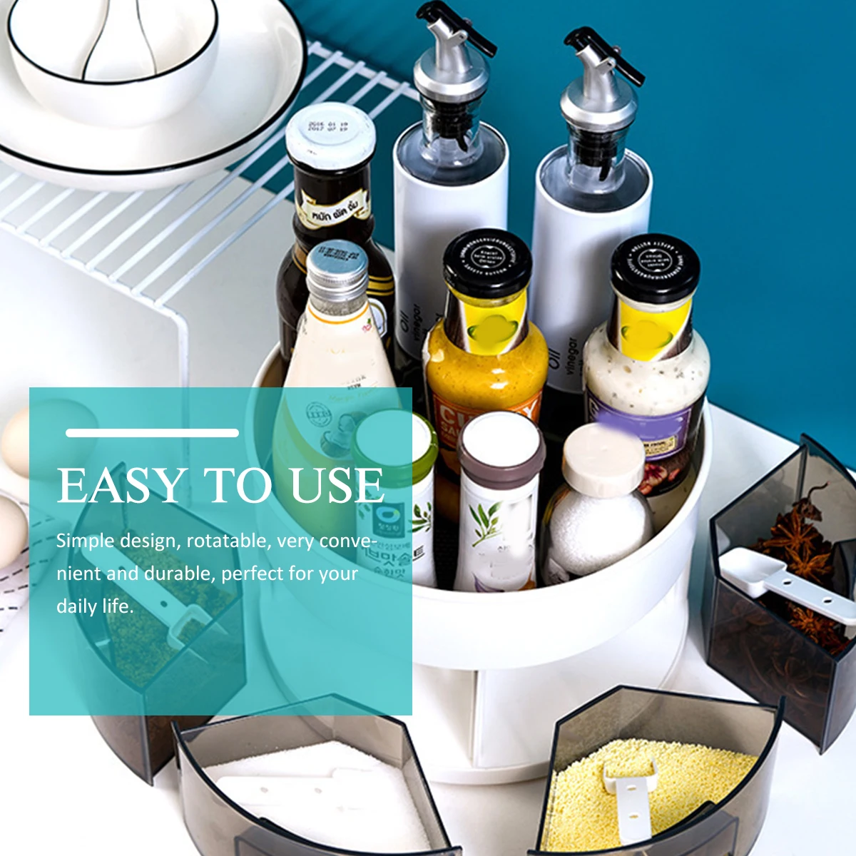 

Rotating Spice Rack Double Layer Storage Boxes Non Slip Trays ganizer Containers Swivel Design Food Seasoning Bottle Holder