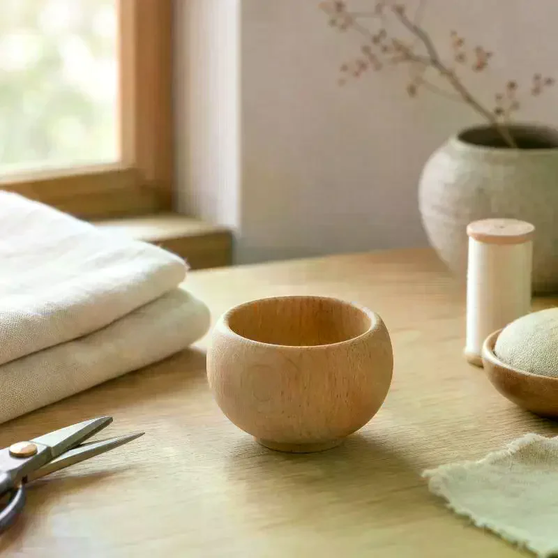 Mini Wooden Tea Bowl Wood Small: Simulation Japanese Needle Pin Cushion Base Holder Sewing DIY Craft