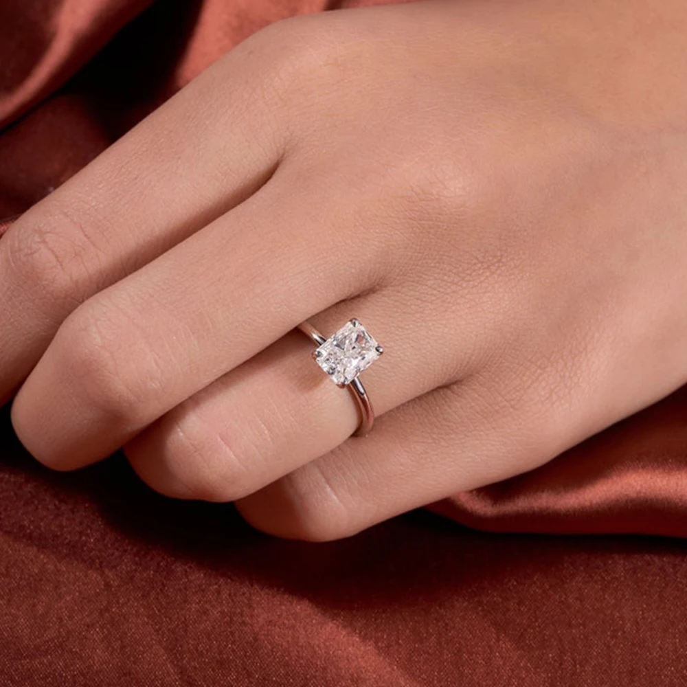 1‑4CT Optional Radiant‑Cut Solitaire Moissanite Engagement Ring for Women,GRA Certified,925 Sterling Silver Lab‑Created Diamond Wedding Finger Band,Fine Jewelry for Proposal Anniversary Birthday Holiday Gift Accessories