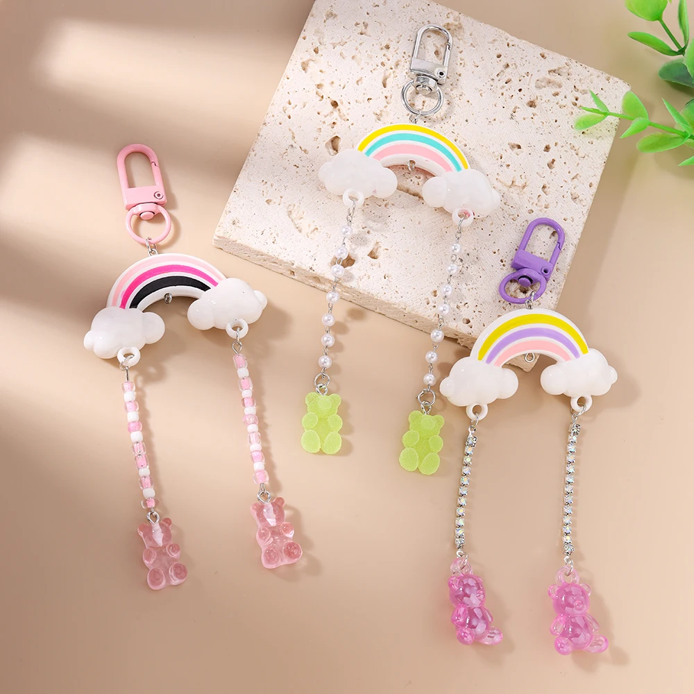 Aihua Acryl Bunter Bären-Regenbogen-Schlüsselanhänger für Damen, Modische Handtaschen- und Autoschlüsselanhänger, Mädchen- und Kinder-Neujahrs-Schmuckgeschenke – Detail 3