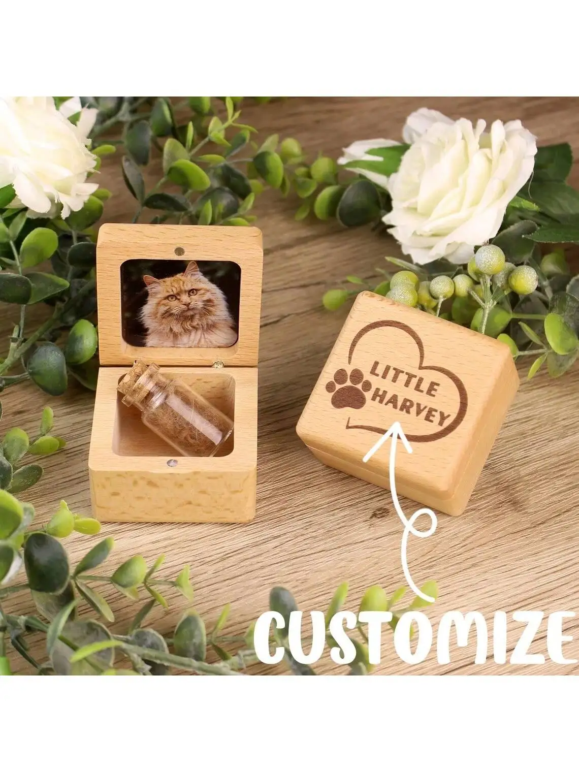Customized Pet Souvenir Gifts, Wooden Pet Hair Souvenir Box, Personalized Pet Fur Souvenirs