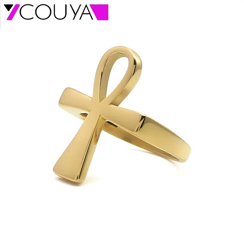 New Ins Hip Hop Punk sliver ring Cross Stainless Steel gold ring gold Color Cross Finger Ring  Couple Fashion Jewelry