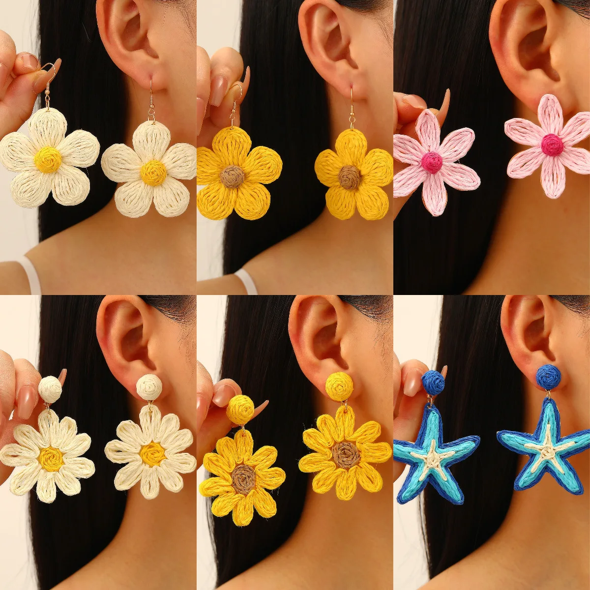 Sweet Summer Flower Drop Earrings For Women Hand Woven Jewelry 2026 Trending New Vacation Style Exaggerated Starfish Earrings