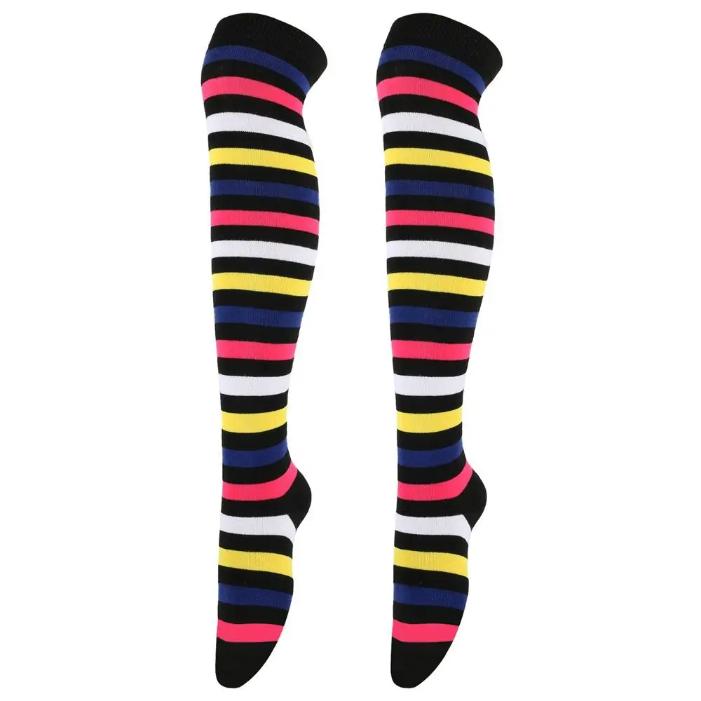 Colorful Rainbow Stockings Striped Long Socks Knee Thigh High Socks School Girls JK Uniform Halloween Cosplay Accessories