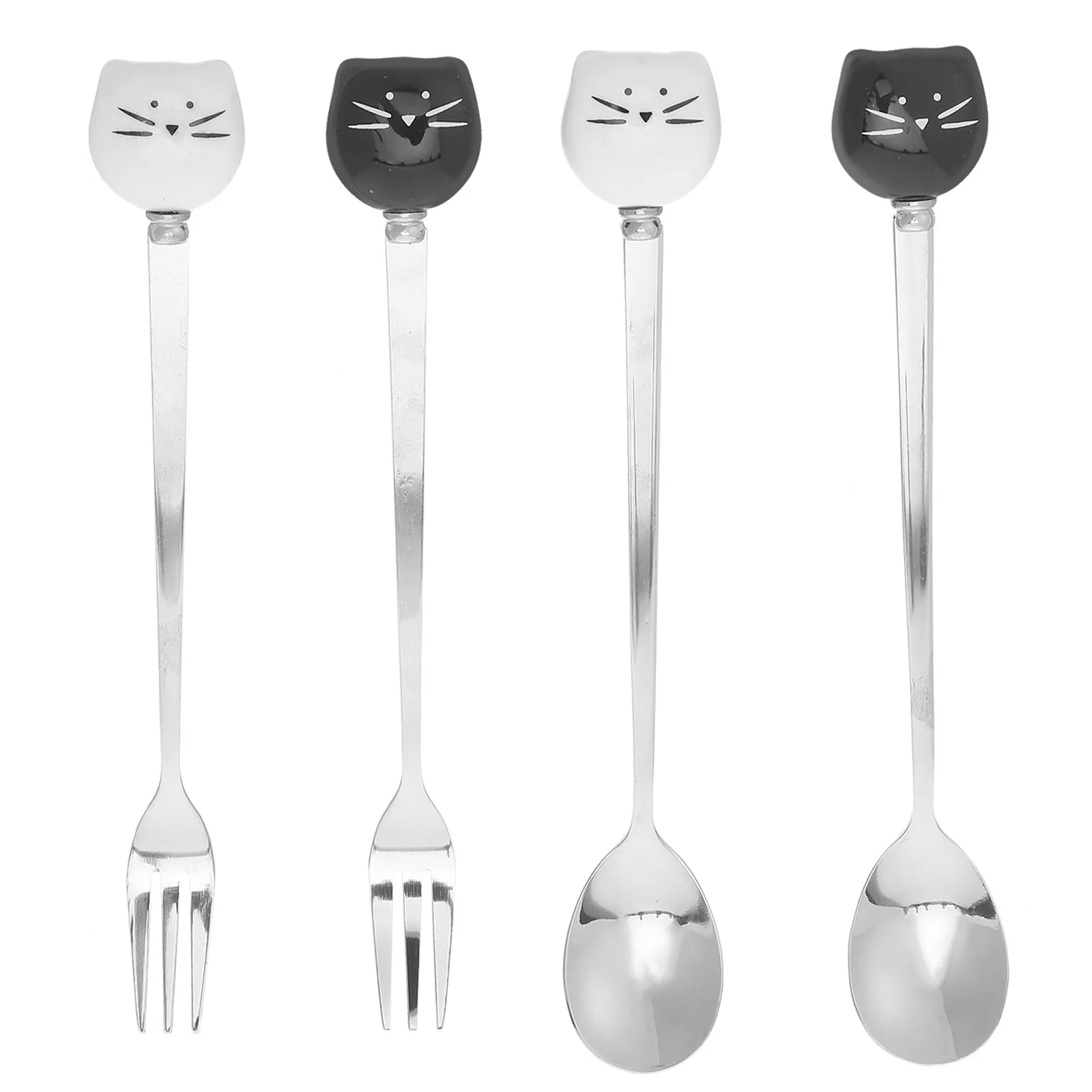 4 pcs Kitchen Halloween Christmas New Year Coffee Spoon Stainless Steel Set Cat Spoon Stainless Steel Cat Spoon Set Ceramic
