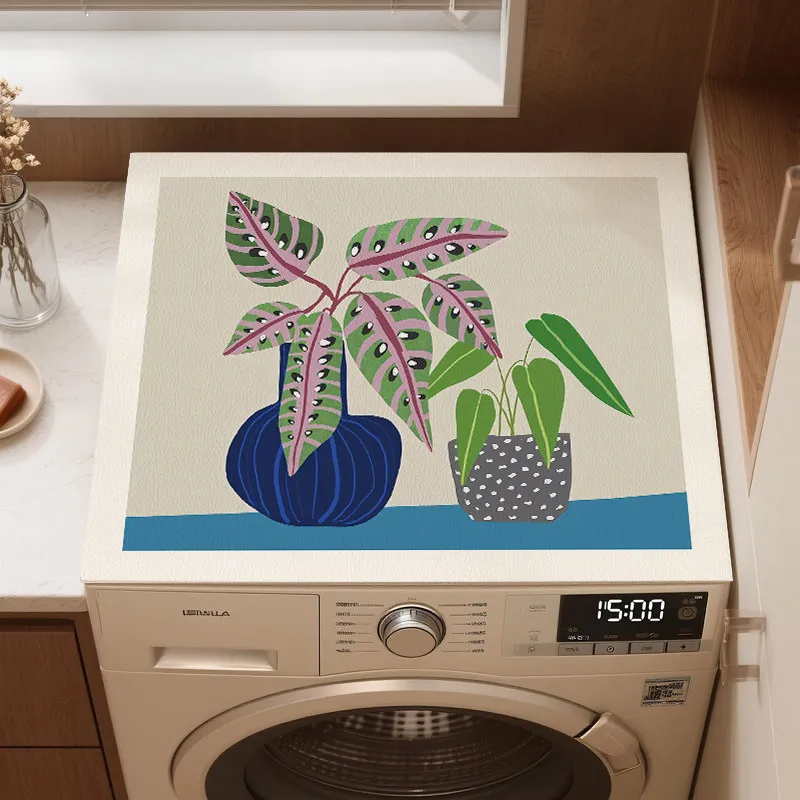 VIKAMA Ins Nordic Fresh Green Plant Potted Washing Machine Cover Pad Waterproof And Anti-Slip Drum Washing Machine Dust Pad