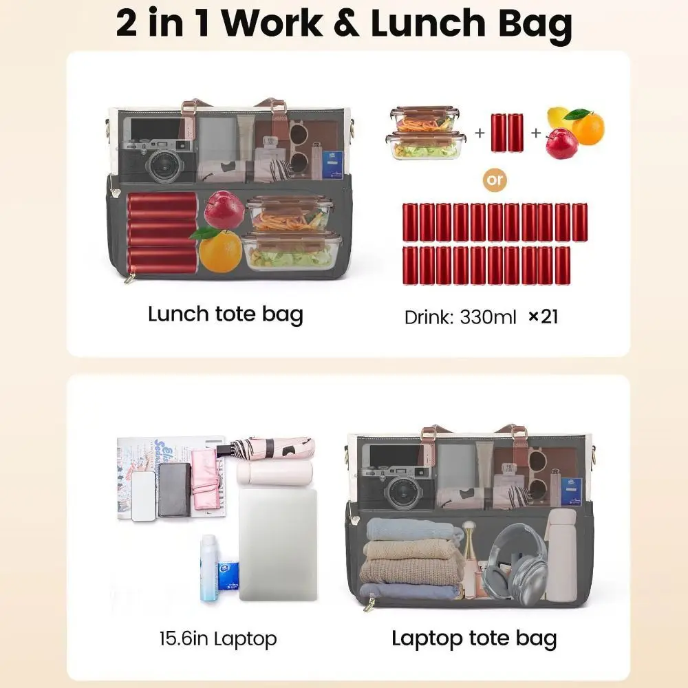 Stylish Large Capacity Insulated Lunch Tote 3 in 1 Design Cup Holder Work Tote Bag Durable Water-Resistant Casual Bag Work