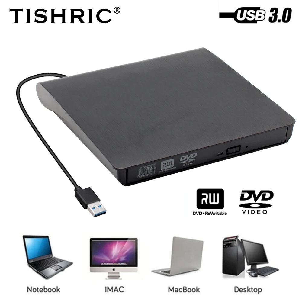 TISHIRC USB 3.0 Type C External DVD RW CD Writer Burner Drive Optical Player Compatible For Laptop Desktop iMac