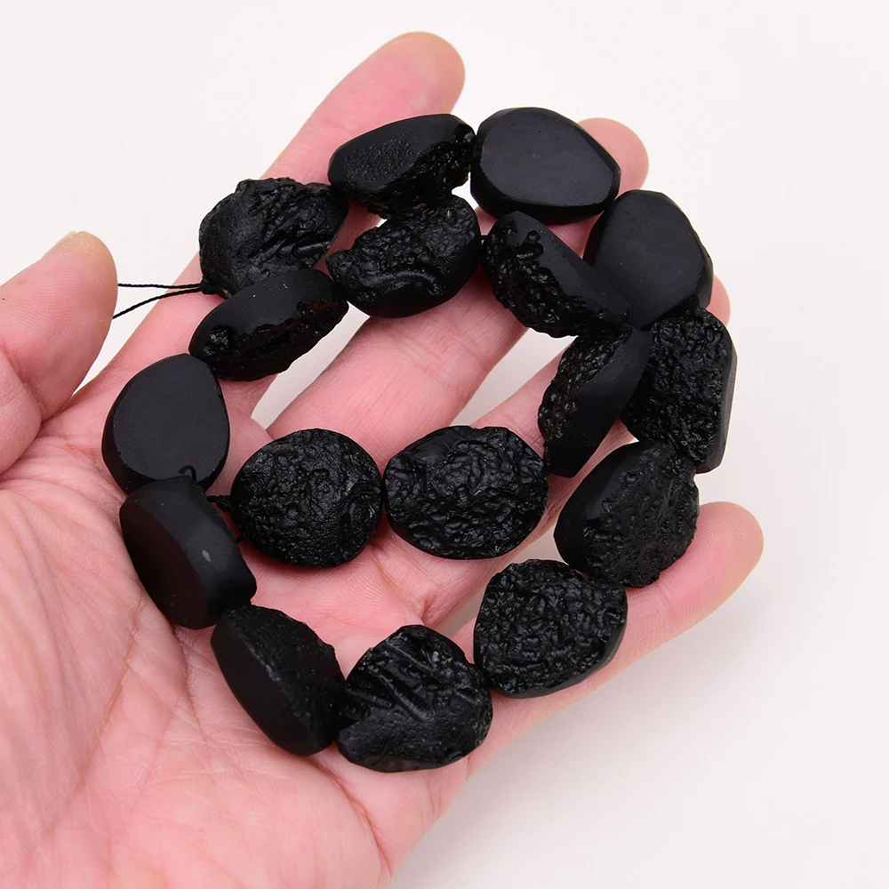 

APDGG Natural Black Meteorite Stone Oval Triangle Nugget Rough Fancy Gems Slice Loose Beads 15.5'' Jewelry Making DIY