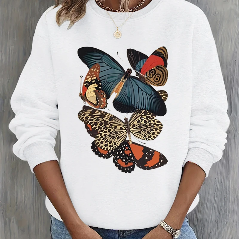 

Butterfly Print Women Fashion Casual Hoodies Vintage Butterflies Lover Gift Autumn Sweatshirt Butterfly Natural Lover Sweatshirt