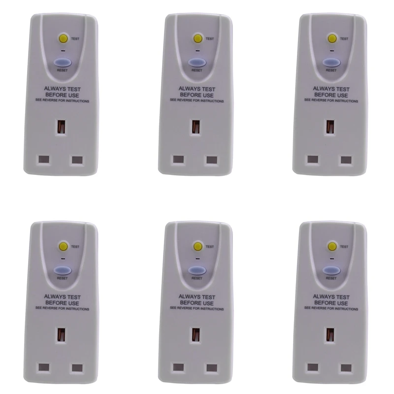 

6X UK Plug 13A Gfci Leakage Protection Plug Rcd Socket Home Circuit Breaker Cutout Power Trip Switch- UK Plug