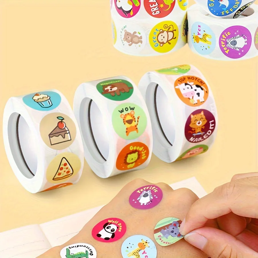 500 قطعة/لفة ملصقات المكافآت الحيوانات اللطيفة تشجيع ملصقات دولفين البطريق الباندا القرد ملصقات دائرية الآباء المعلم JXB #4