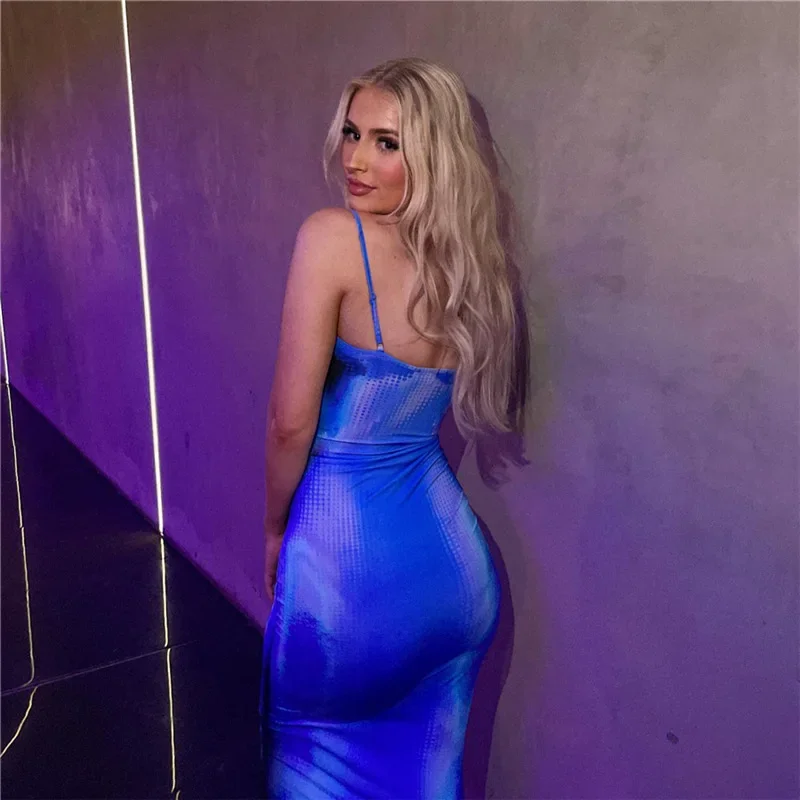 Letnia sukienka bez rękawów Y2K Print Beach Vacation Maxi Dress Outfits Bodycon Women Tie Dye Backless Long Dresses Vestido Streetwear New