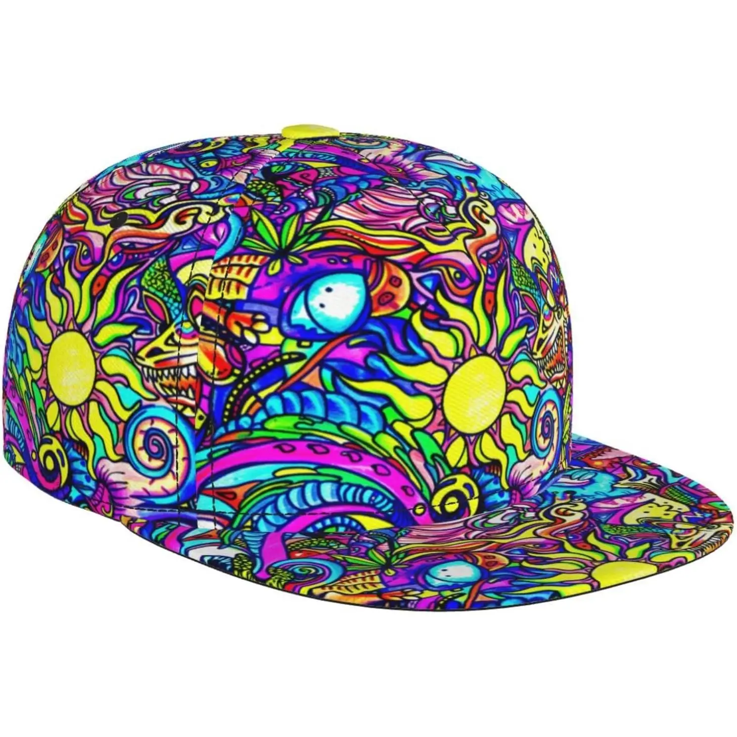 

Psychedelic Chaos Art: Trippy Neon Mural Snapback Cap Snapback Hat в стиле хип-хоп, регулируемая бейсболка с плоским козырьком, шляпа дальнобойщика