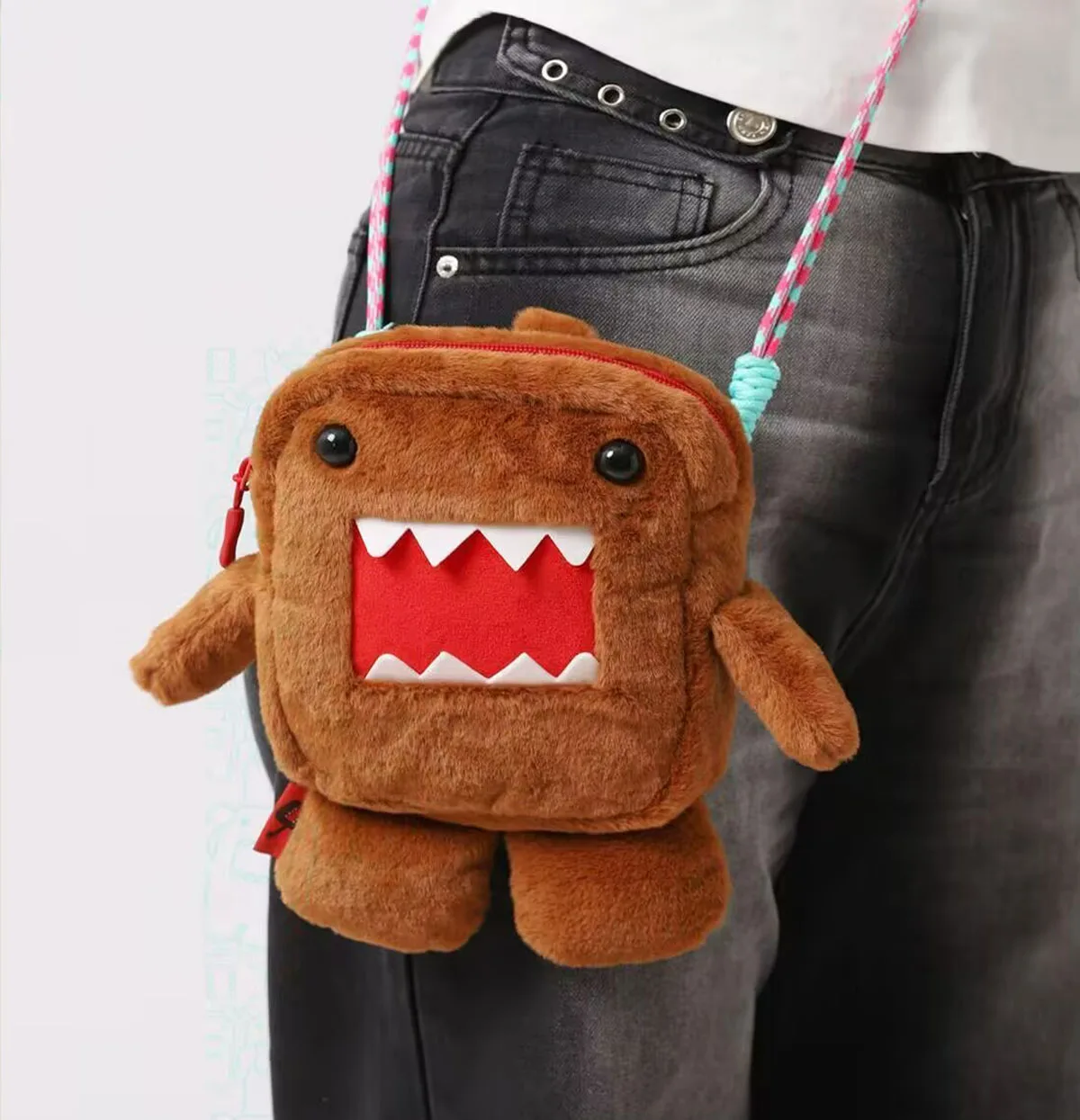 Cute Domo Kun Colorful Series Plush Stuffed Crossbody Bags for Women Small Phone Shoulder Messenger Bag Hanging Storage Pockets