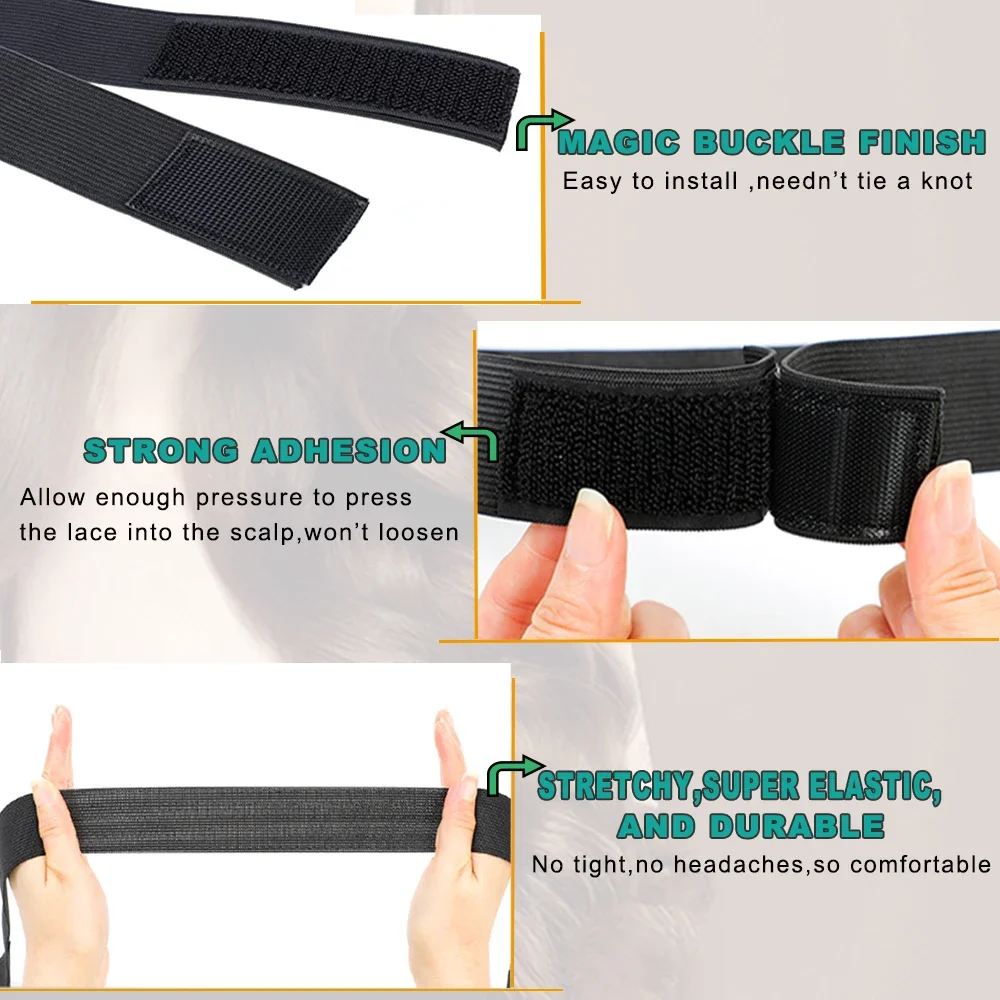 2pcs/3pcs/5pcs/10pcs Fashion Hair Elastic Band For Wigs Adjustable Edge Scarf Elastic Headband With MagicTape for Women Lace Wig