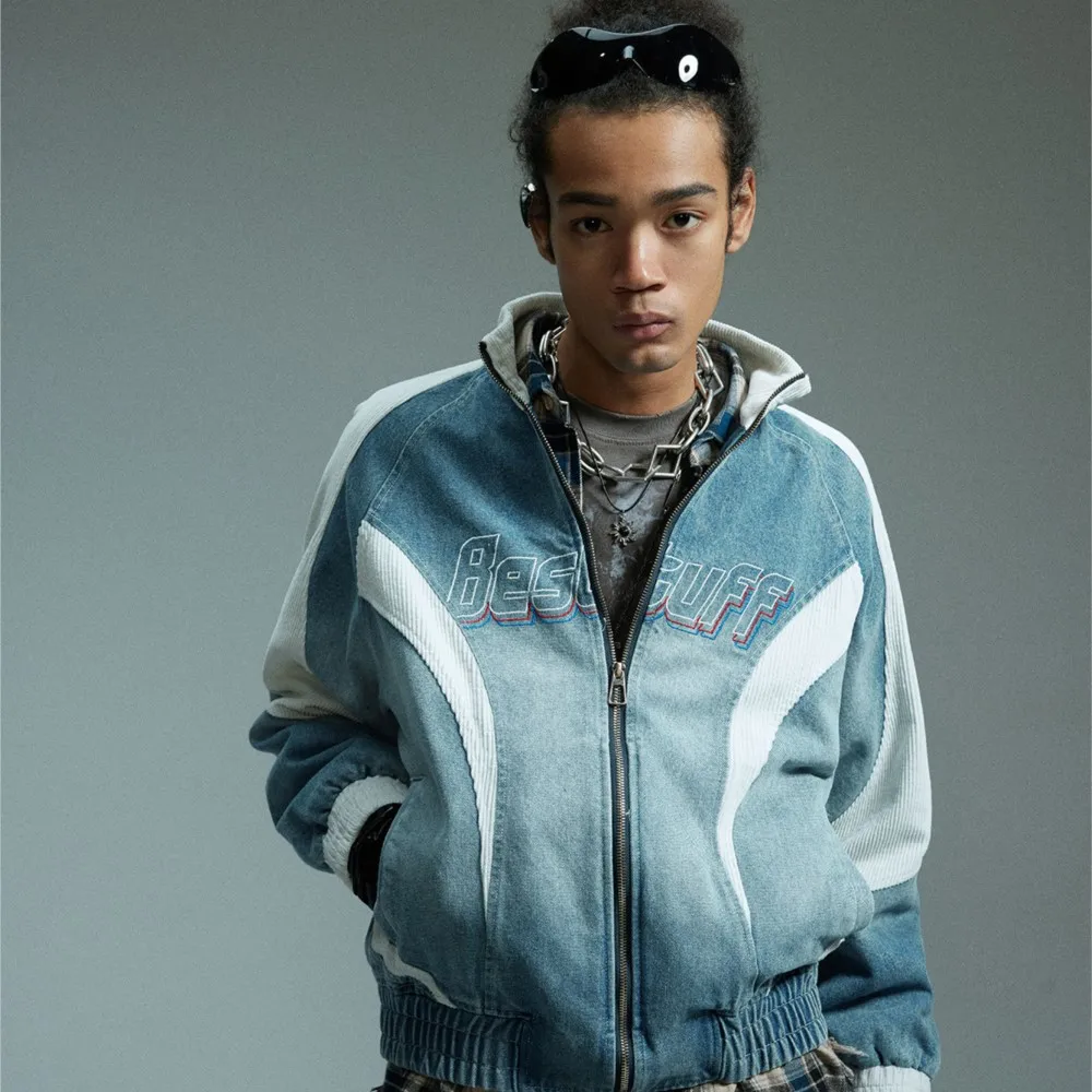 

Men's Vintage Washed Splicing Jacket Street Style Clothing