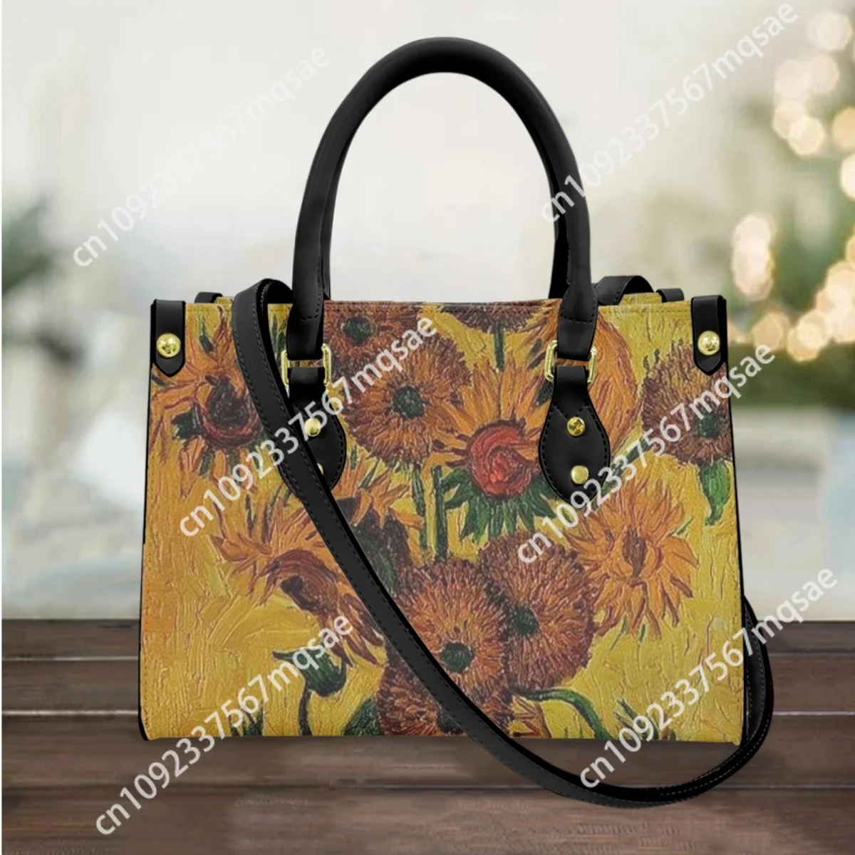 

Van Gogh Oil Painting Sunflower Print Women's Casual HandBags Designer Brand Top Handle Totes Small Pu Leather Coin Purse Gift