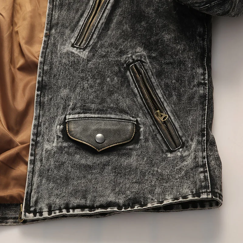 Veste en cuir Denim américain Vintage, manteau en cuir de vache ciré délavé, Style rétro