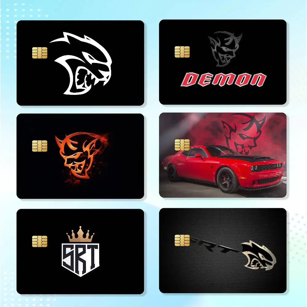 Fahion Car Credit Skin Cover Card Stickers 4PCS Film Bus Pass Front D-Dodge S-SRT D-Demon  Decoration Bank Debit Waterproof