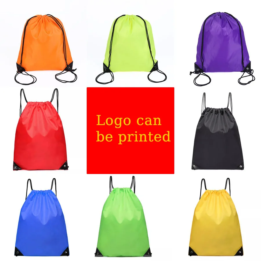 Nylon portable double shoulder drawstring backpack bag thick drawstring bag corset bag gym drawstring shoes bag clothes backpack