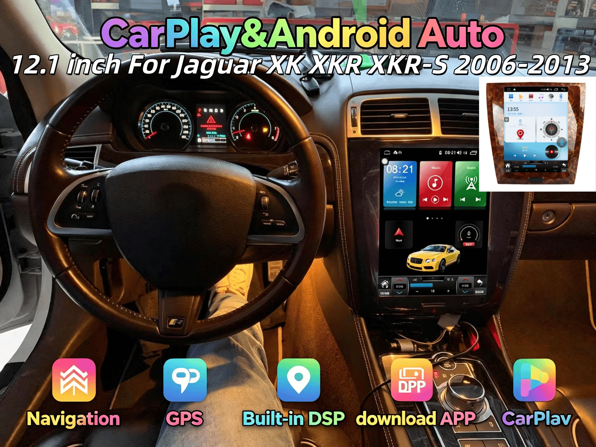 Reproductor Multimedia 2 Din para Jaguar XK XKR XKR-S 2006-2013, Radio de Coche Android con GPS, Navegación, Carplay Inalámbrico, Autoestéreo