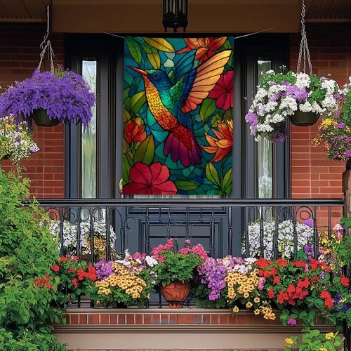 Hummingbird House Flag 28x40 Inch Double Sided – Stained Glass Garden Flag fo... AAV hhz