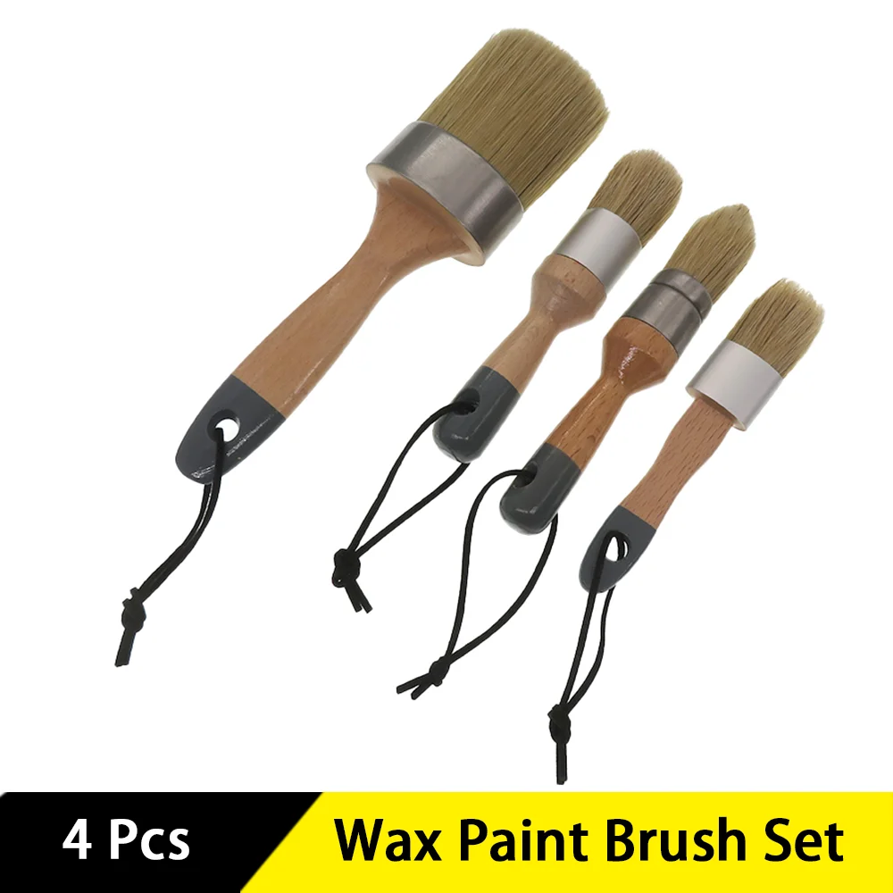 4 Pcs Wax Paint Brush Set Wax Brushes for Waxing and Stenciling Natural Bristles Round Paint Brushes Ideal DIY Home