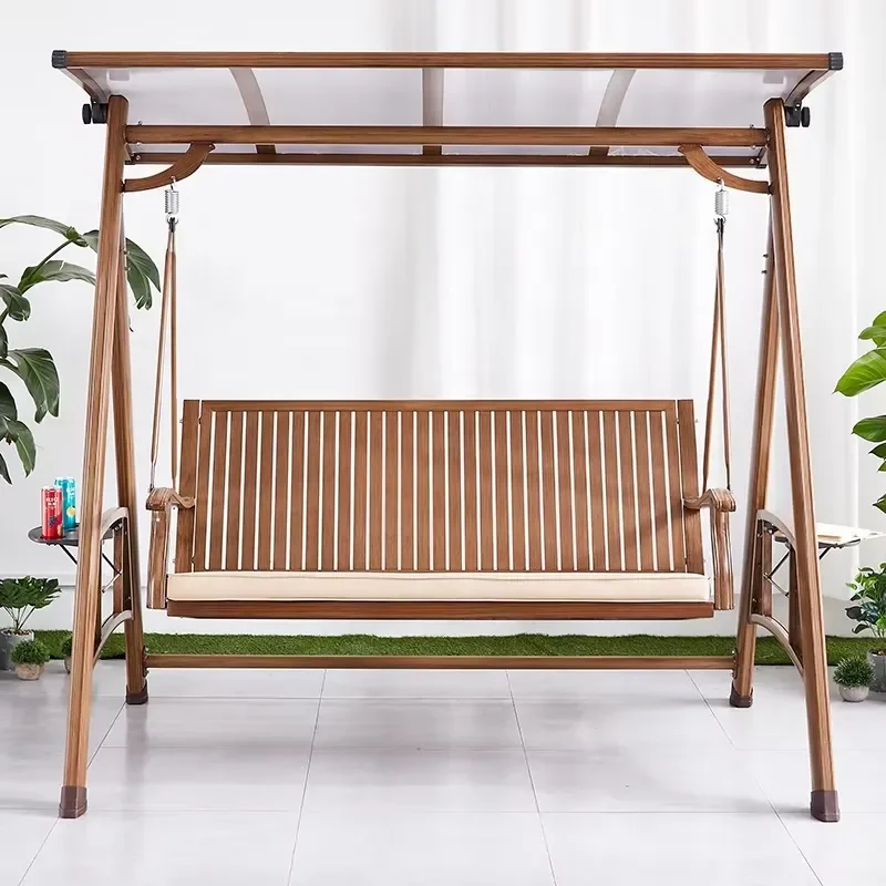 Modern Cast Aluminum Outdoor Hanging Chair 3 Seater Garden Swing with Canopy Luxury Patio Furniture for Backyard Deck